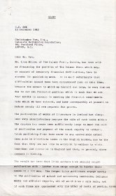 Draft letter from Mervyn Wall to Christopher Rye of the Calouste Gulbenkian Foundation. (Page 1 of 3)